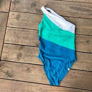 Summersalt sidestroke style one piece swimsuit.